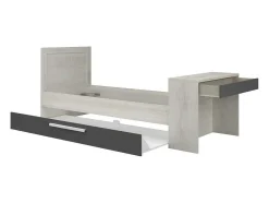 Uitschuifbaar Bed 90 X 200 En 90 X 190 Cm - Met Bureau - Kleur: Naturel En Antraciet + Matras + Bedbodem - Vouani