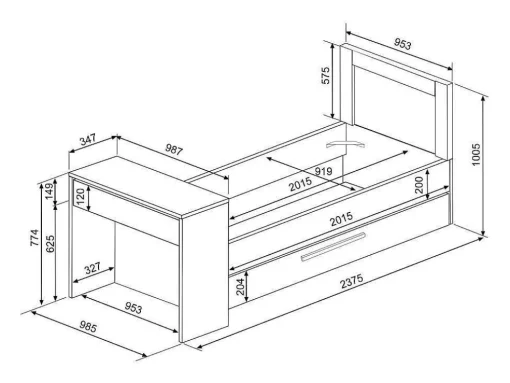 Uitschuifbaar Bed 90 X 200 En 90 X 190 Cm - Met Bureau - Kleur: Naturel En Antraciet + Matras + Bedbodem - Vouani