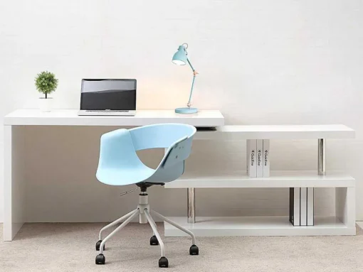 Uitschuifbaar Bureau Nicephore Ii - Wit Gelakt Mdf - Draaiend Blad 360°