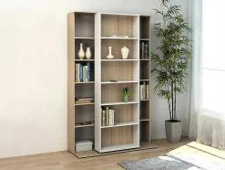 Uitschuifbare Boekenkast Prali - 18 Nissen - Wit En Eiken