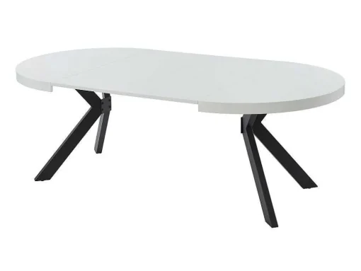 Uitschuifbare Eettafel 4 Tot 8 Plaatsen Van Mdf En Staal - Wit Gelakt En Zwart - Komoni