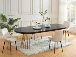 Uitschuifbare Eettafel 2 Tot 12 Plaatsen Van Mdf En Staal - Zwart En Goud - Firela