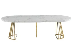 Uitschuifbare Eettafel 2 Tot 12 Plaatsen Van Mdf En Staal - Wit Marmereffect En Goud - Firela