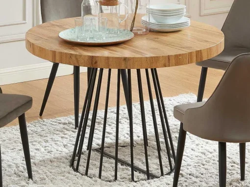 Uitschuifbare Eettafel 2 Tot 12 Plaatsen Van Mdf En Staal - Naturel En Zwart - Firela