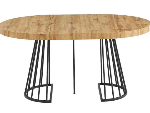 Uitschuifbare Eettafel 2 Tot 12 Plaatsen Van Mdf En Staal - Naturel En Zwart - Firela
