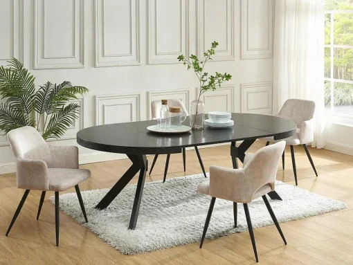 Uitschuifbare Eettafel 4 Tot 8 Personen Mdf En Staal Zwart Komoni