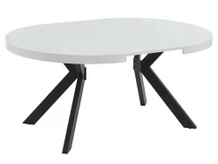 Uitschuifbare Eettafel 4 Tot 8 Plaatsen Van Mdf En Staal - Wit Gelakt En Zwart - Komoni