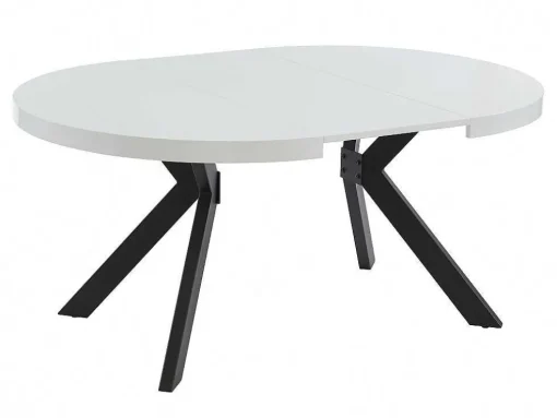 Uitschuifbare Eettafel 4 Tot 8 Plaatsen Van Mdf En Staal - Wit Gelakt En Zwart - Komoni