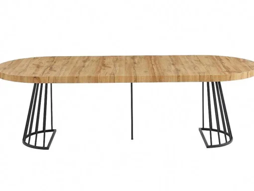 Uitschuifbare Eettafel 2 Tot 12 Plaatsen Van Mdf En Staal - Naturel En Zwart - Firela