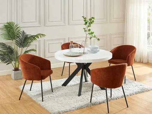 Uitschuifbare Eettafel 4 Tot 8 Plaatsen Van Mdf En Staal - Wit Gelakt En Zwart - Komoni