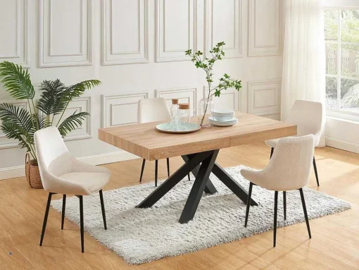 Uitschuifbare Eettafel 6 Tot 10 Plaatsen Van Mdf En Hevea - Naturel En Zwart - Catonav