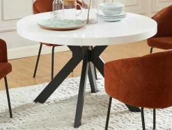 Uitschuifbare Eettafel 4 Tot 8 Plaatsen Van Mdf En Staal - Wit Gelakt En Zwart - Komoni