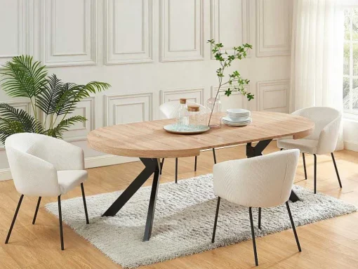 Uitschuifbare Eettafel 4 Tot 8 Plaatsen Van Mdf En Staal - Naturel En Zwart - Komoni