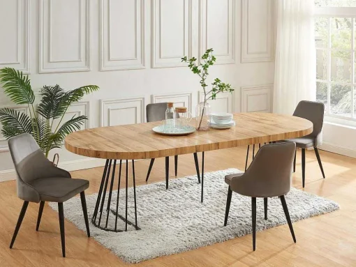 Uitschuifbare Eettafel 2 Tot 12 Plaatsen Van Mdf En Staal - Naturel En Zwart - Firela