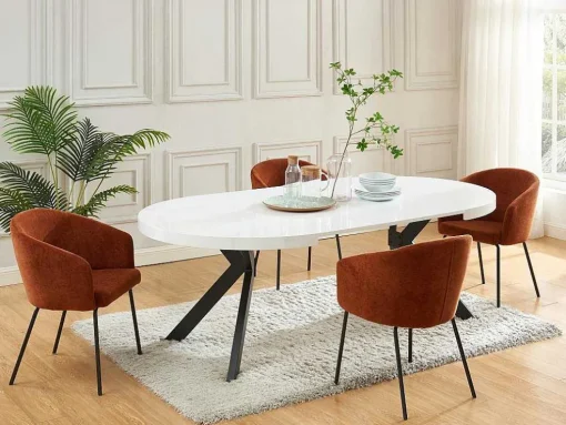 Uitschuifbare Eettafel 4 Tot 8 Plaatsen Van Mdf En Staal - Wit Gelakt En Zwart - Komoni