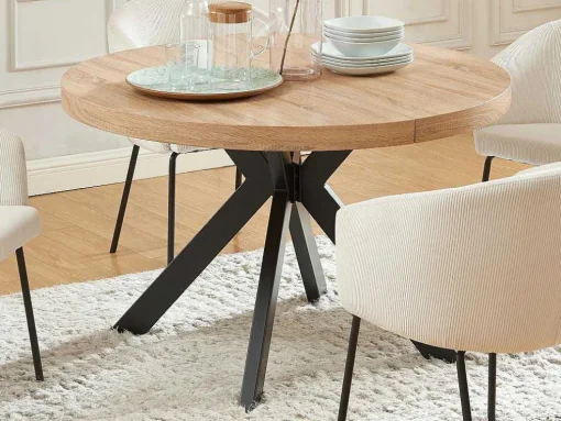 Uitschuifbare Eettafel 4 Tot 8 Plaatsen Van Mdf En Staal - Naturel En Zwart - Komoni