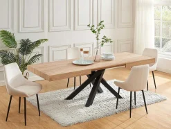 Uitschuifbare Eettafel 6 Tot 10 Plaatsen Van Mdf En Hevea - Naturel En Zwart - Catonav