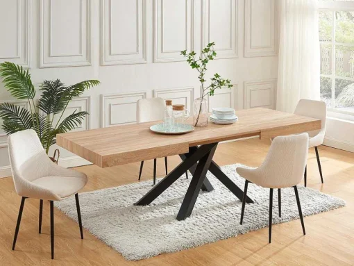 Uitschuifbare Eettafel 6 Tot 10 Plaatsen Van Mdf En Hevea - Naturel En Zwart - Catonav