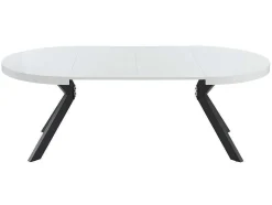 Uitschuifbare Eettafel 4 Tot 8 Plaatsen Van Mdf En Staal - Wit Gelakt En Zwart - Komoni
