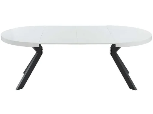 Uitschuifbare Eettafel 4 Tot 8 Plaatsen Van Mdf En Staal - Wit Gelakt En Zwart - Komoni