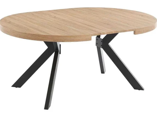 Uitschuifbare Eettafel 4 Tot 8 Plaatsen Van Mdf En Staal - Naturel En Zwart - Komoni