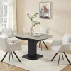 Uitschuifbare Eettafel Voor 4 Tot 8 Personen In Keramiek, Gehard Glas, Metaal En Mdf - Lichte Houtlook En Zwart - Taloza