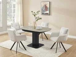 Uitschuifbare Eettafel Voor 4 Tot 8 Personen In Keramiek, Gehard Glas, Metaal En Mdf - Lichte Houtlook En Zwart - Taloza