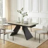Uitschuifbare Eettafel Voor 6-10 Personen In Keramiek, Gehard Glas En Metaal - Lichte Houtlook En Zwart - Suniva