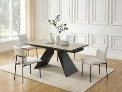 Uitschuifbare Eettafel Voor 6-10 Personen In Keramiek, Gehard Glas En Metaal - Lichte Houtlook En Zwart - Suniva
