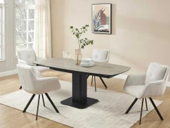 Uitschuifbare Eettafel Voor 4 Tot 8 Personen In Keramiek, Gehard Glas, Metaal En Mdf - Lichte Houtlook En Zwart - Taloza