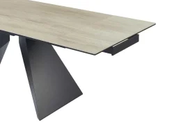 Uitschuifbare Eettafel Voor 6-10 Personen In Keramiek, Gehard Glas En Metaal - Lichte Houtlook En Zwart - Suniva