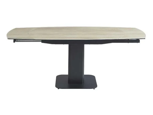 Uitschuifbare Eettafel Voor 4 Tot 8 Personen In Keramiek, Gehard Glas, Metaal En Mdf - Lichte Houtlook En Zwart - Taloza