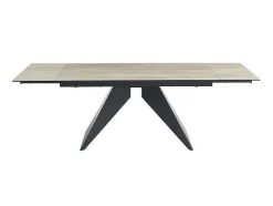Uitschuifbare Eettafel Voor 6-10 Personen In Keramiek, Gehard Glas En Metaal - Lichte Houtlook En Zwart - Suniva
