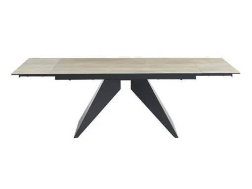 Uitschuifbare Eettafel Voor 6-10 Personen In Keramiek, Gehard Glas En Metaal - Lichte Houtlook En Zwart - Suniva