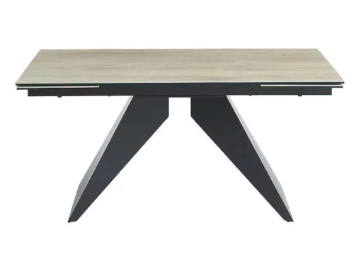 Uitschuifbare Eettafel Voor 6-10 Personen In Keramiek, Gehard Glas En Metaal - Lichte Houtlook En Zwart - Suniva