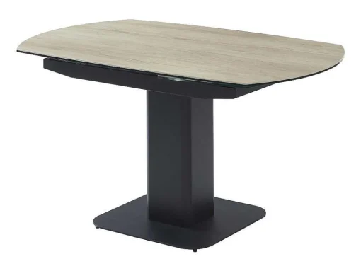 Uitschuifbare Eettafel Voor 4 Tot 8 Personen In Keramiek, Gehard Glas, Metaal En Mdf - Lichte Houtlook En Zwart - Taloza