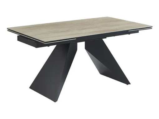 Uitschuifbare Eettafel Voor 6-10 Personen In Keramiek, Gehard Glas En Metaal - Lichte Houtlook En Zwart - Suniva