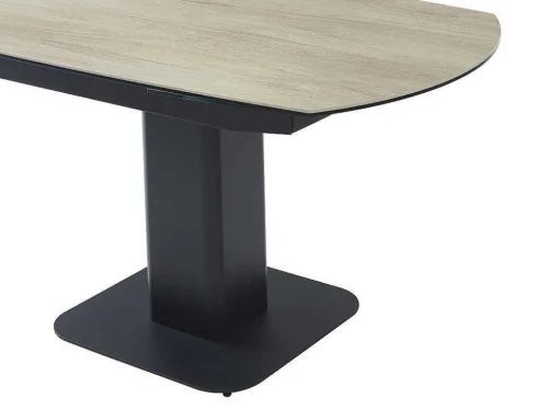 Uitschuifbare Eettafel Voor 4 Tot 8 Personen In Keramiek, Gehard Glas, Metaal En Mdf - Lichte Houtlook En Zwart - Taloza