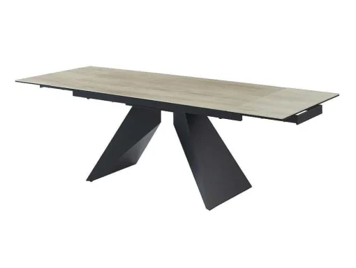 Uitschuifbare Eettafel Voor 6-10 Personen In Keramiek, Gehard Glas En Metaal - Lichte Houtlook En Zwart - Suniva