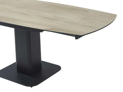 Uitschuifbare Eettafel Voor 4 Tot 8 Personen In Keramiek, Gehard Glas, Metaal En Mdf - Lichte Houtlook En Zwart - Taloza