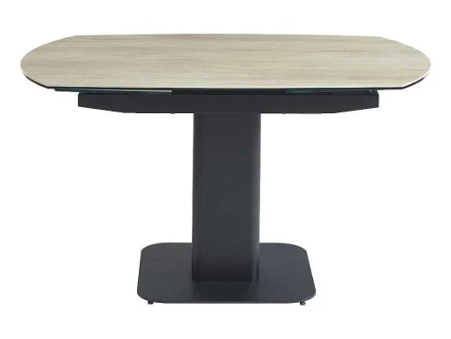 Uitschuifbare Eettafel Voor 4 Tot 8 Personen In Keramiek, Gehard Glas, Metaal En Mdf - Lichte Houtlook En Zwart - Taloza