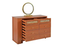 Uitschuifbare Kaptafel - 8 Laden En 1 Spiegel Met Led - Retrostijl - Bruin (Kruk Niet Inbegrepen)