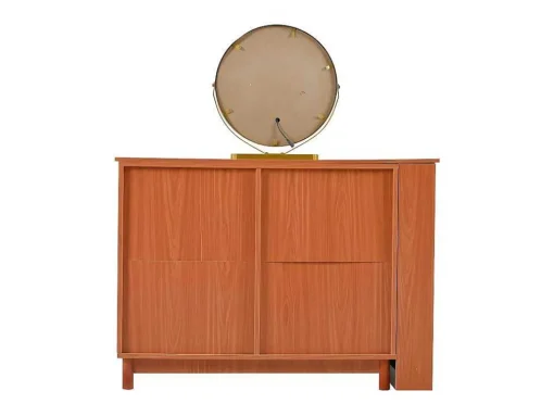 Uitschuifbare Kaptafel - 8 Laden En 1 Spiegel Met Led - Retrostijl - Bruin (Kruk Niet Inbegrepen)