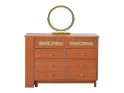 Uitschuifbare Kaptafel - 8 Laden En 1 Spiegel Met Led - Retrostijl - Bruin (Kruk Niet Inbegrepen)
