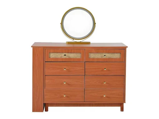 Uitschuifbare Kaptafel - 8 Laden En 1 Spiegel Met Led - Retrostijl - Bruin (Kruk Niet Inbegrepen)