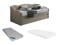 Uitschuifbare Slaapbank 2 X 90 X 190 Cm - Velours - Beige + Matras - Lenvia