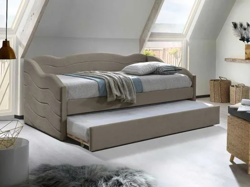 Uitschuifbare Slaapbank 2 X 90 X 190 Cm - Velours - Beige + Matras - Lenvia