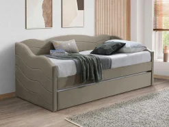 Uitschuifbare Slaapbank 2 X 90 X 190 Cm - Velours - Beige + Matras - Lenvia
