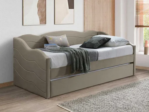 Uitschuifbare Slaapbank 2 X 90 X 190 Cm - Velours - Beige + Matras - Lenvia