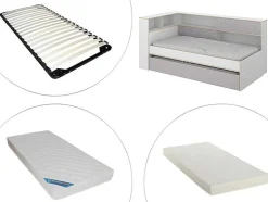 Uitschuifbed Met Slaaplade - Wit En Grijs + Bedbodem + Matras - Losiana